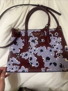 kate spade Burgundy and Lavender Floral Leather Tote